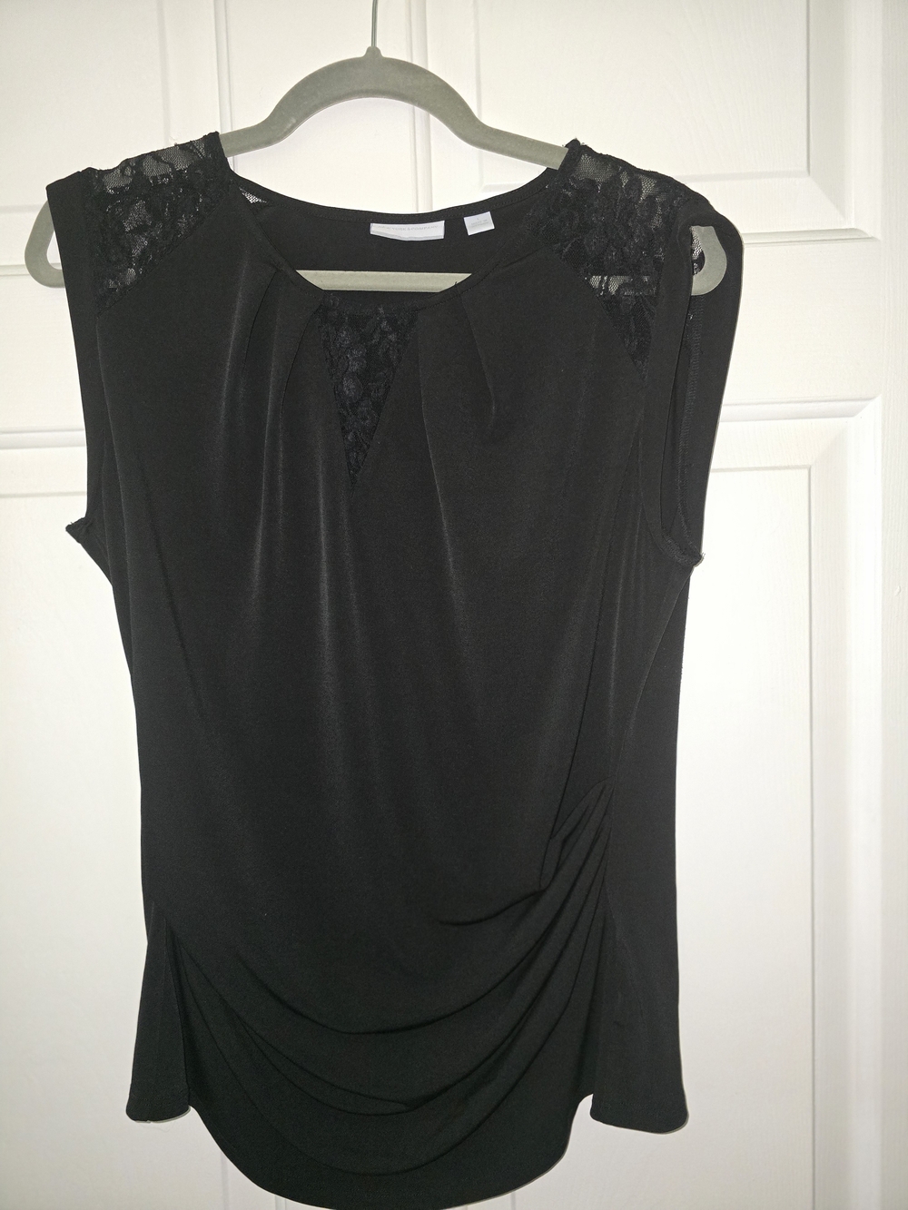 New York & Company Black Lace-Accent Sleeveless Blouse Sz L